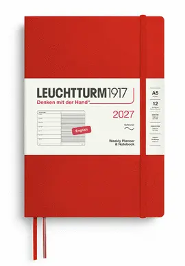 Agenda Cherry, Weekly Planner & Notebook Medium (A5) 2027, Softcover, English - Leuchtturm