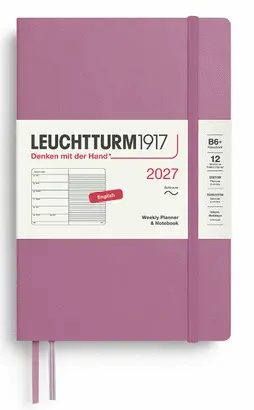 Agenda Dusty Rose, Weekly Planner & Notebook Paperback (B6+) 2027, Softcover, English