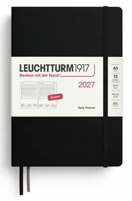 Agenda Black, Daily Planner Medium (A5) 2027, English - Leuchtturm
