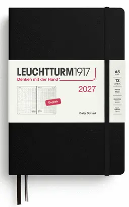 Agenda Black, Daily Planner Dotted Medium (A5) 2027, English -- Leuchtturm