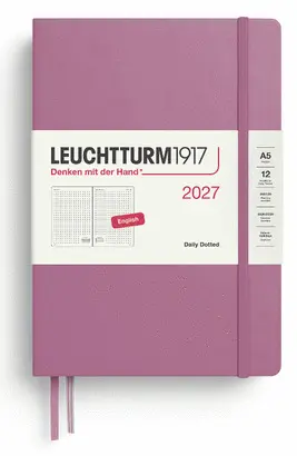 Agenda Dusty Rose, Daily Planner Dotted Medium (A5) 2027, English - Leuchtturm