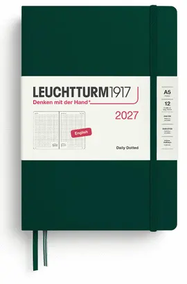 Agenda Forest Green, Daily Planner Dotted Medium (A5) 2027, English - Leuchtturm