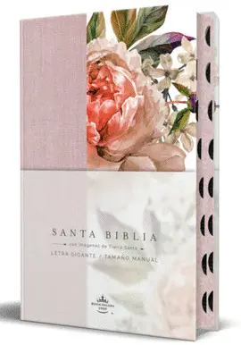 Biblia Rvr 1960 Tamaño Manual, Letra Gigante, Tela con Flores Rosadas, Canto Pintado e Índice